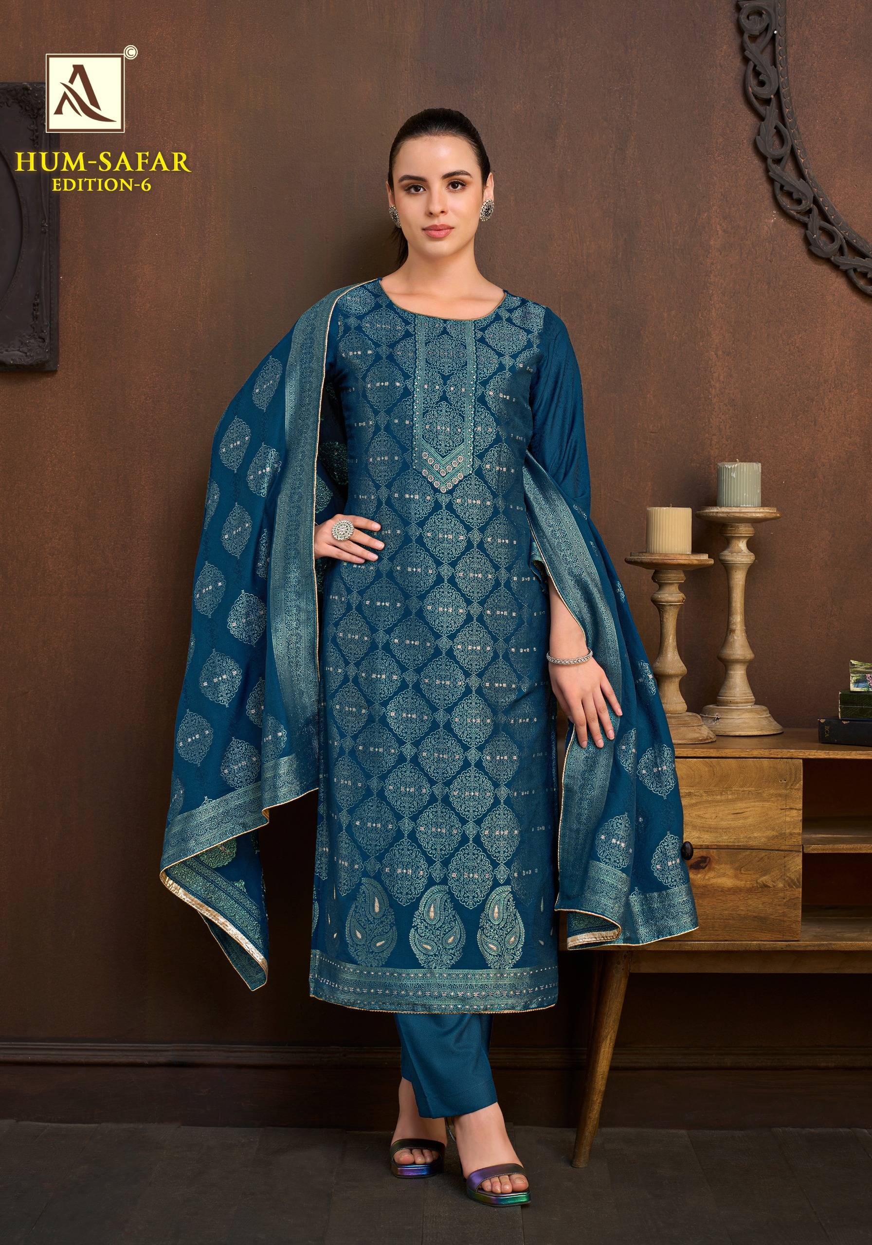 HUMSAFAR VOL 6 BY ALOK SUIT 1 To 06 Series Beautiful Festive Suits Stylish Colorful Fancy Casual Wear & Ethnic Wear JACQUARD Dresses At Wholesale Price